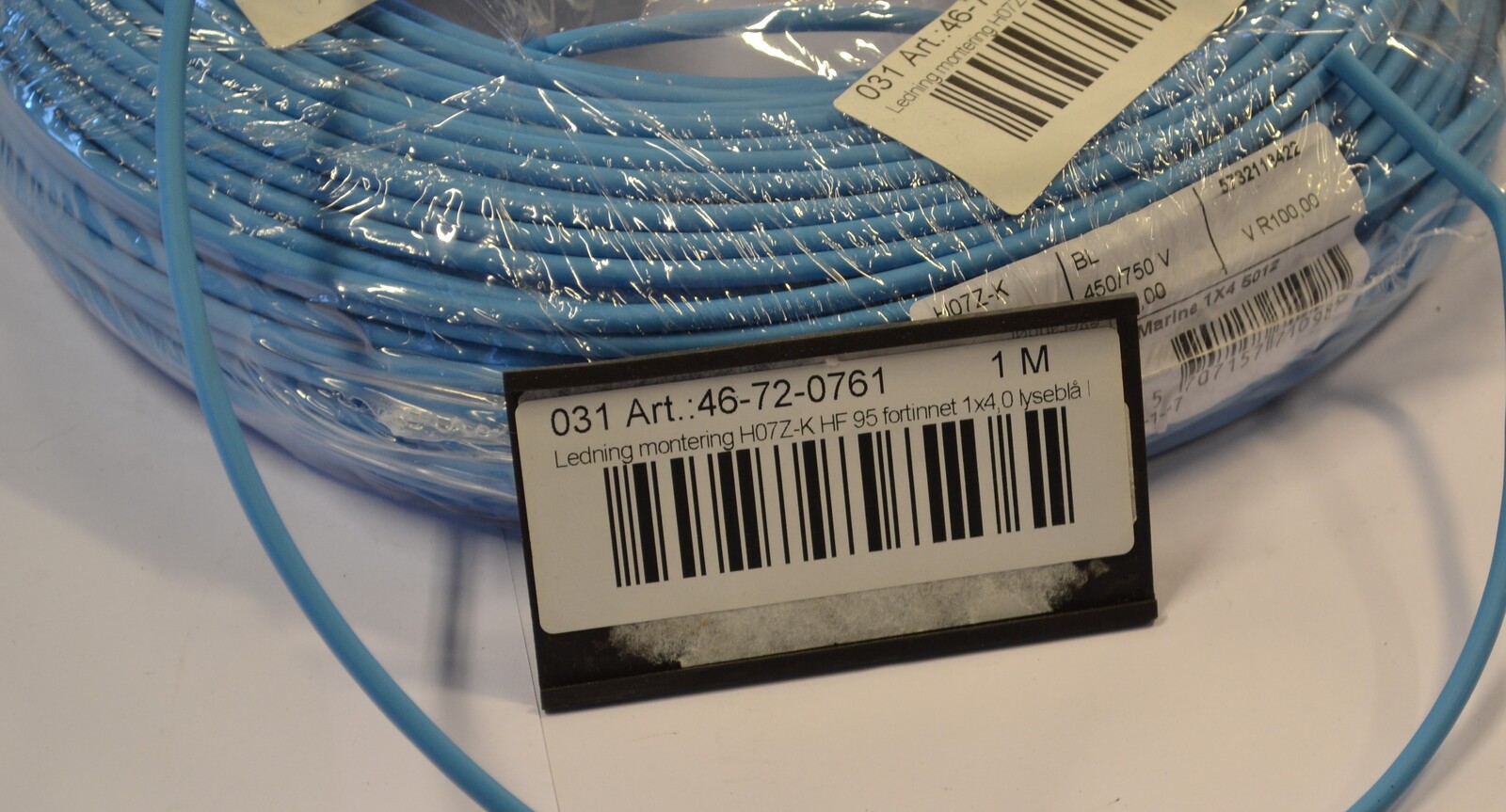Cable H07Z-K HF 95 1x4.0 light blue R100
